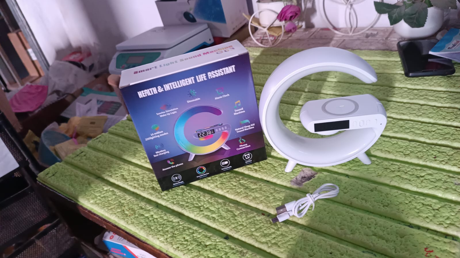 Smart Alarm Clock with G-Shape RGB Light Bluetooth Speaker, Wireless Charging (1 Pc) Smart Alarm Clock with G-Shape RGB Light Bluetooth Speaker, Wireless Charging (1 Pc)